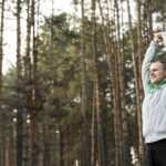 portrait man doing sport outside with copy space